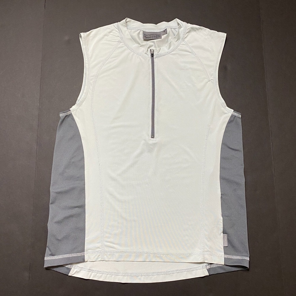 Kathmandu Mens Tank Top Size M White Grey Sleeveless Stretch 1/4 Zip